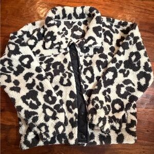 Old Navy Black and White Leopard Teddy Jacket